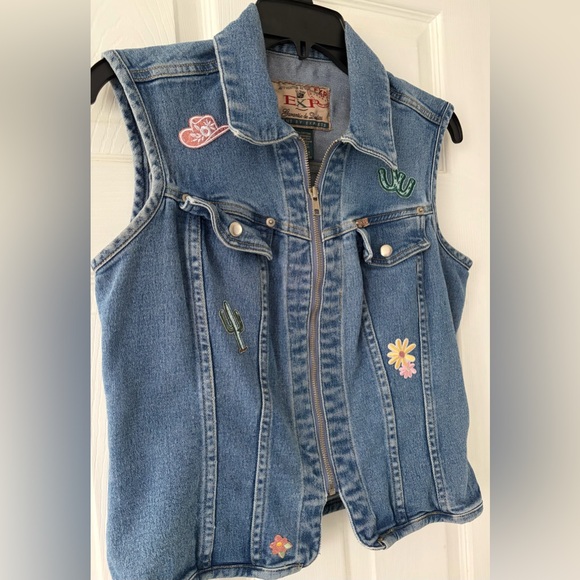 Express Vintage Denim Vest with Fun Patches - Picture 3 of 5